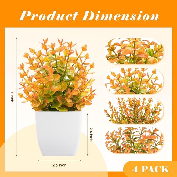 71gi6o-xrIL._AC_UF894,  4 Pack Orange Fake Plants Mini Artificial Greenery Potted Plants for Home Decor
